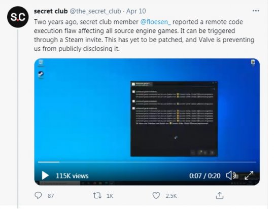 V社修复《反恐精英：全球攻势》内部重大漏洞 发送Steam邀请可操控电脑