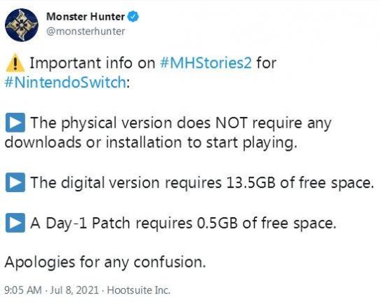 《怪物猎人物语2》容量公布 首日补丁需0.5G空间