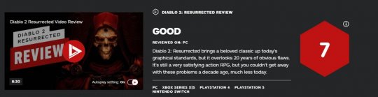 《暗黑破坏神2：重制版》IGN 7分 玩法较老缺乏创新